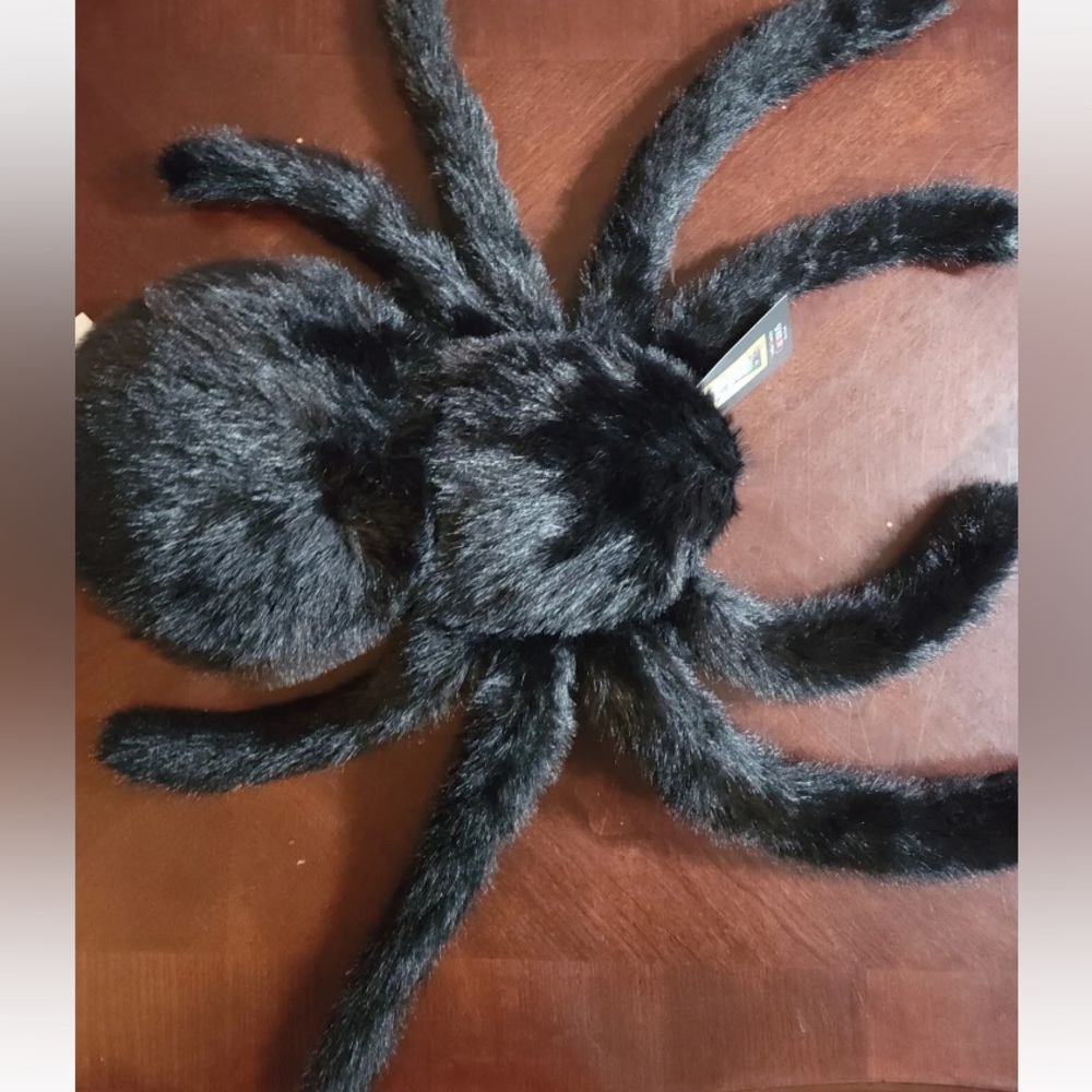 Cynthia Rowley Spider Shaped Black Pillow Halloween Faux Fur Decor 9"X 17" Plush